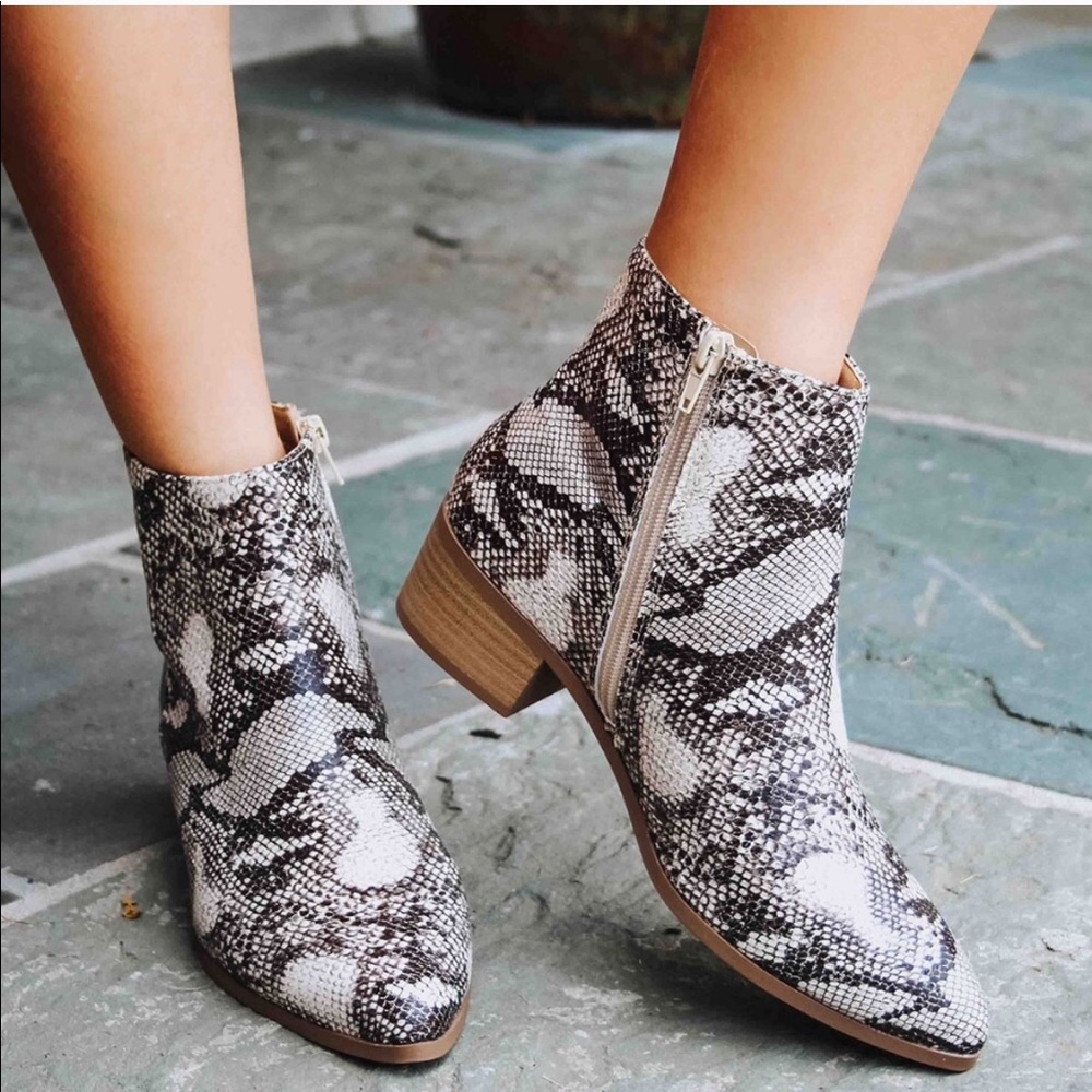 Python Snake Print Ankle Booties Side Zip Boots - image 1